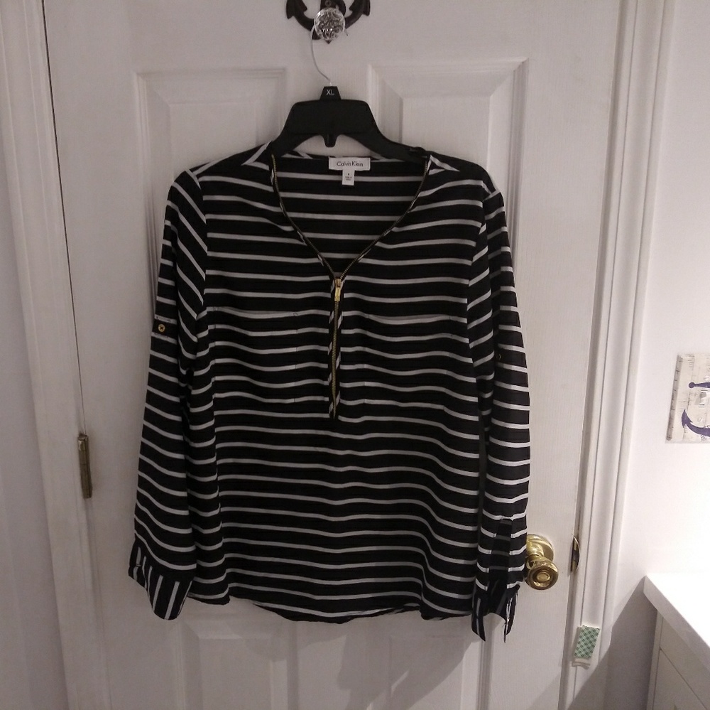 Calvin Klein Black/White Zip-Up Top